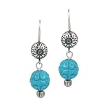 Sterling Native Pearl Ear Wire w/Carved Bead Turquoise Earrings