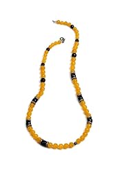 Black Onyx & Yellow Agate Genuine Gemstones Beaded Necklace Handmade Jewelry