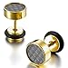 Men's 8mm Stainless Steel Resin Carbon Fiber Stud Earrings Black Gold Tapers Cheater Faux Fake Ear Plugs Gauges Illusion Tunnel Non Pierce Body Jewelry