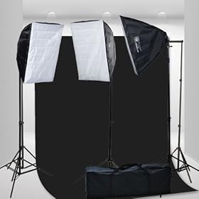 2400 Watt Video Photography Continuous Lighting 3 Softbox Light Kit with 10x12 Black Muslin Support Stand System Case H9004S3-1012B