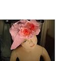 Ht23, Hand Crocheted Baby Pink Gimp Floppy Hat with Two Pink Roses, Available in Sizes: