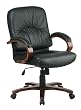 Leather Mid Back Chair With Cherry Finish Wood And Arms By Office Star