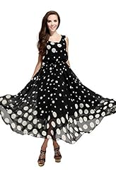 Flared-Skirt Summer Chiffon Fitted Draped Dots Print Sleeveless Prom Dress 
