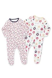 2 Pack Pure Cotton Spotted & Floral Sleepsuits
