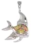 Sterling Silver Angelfish Pendant, Inlaid w/ Pink Lab Opal with CZ, 1 3/8" (35 mm) tall,