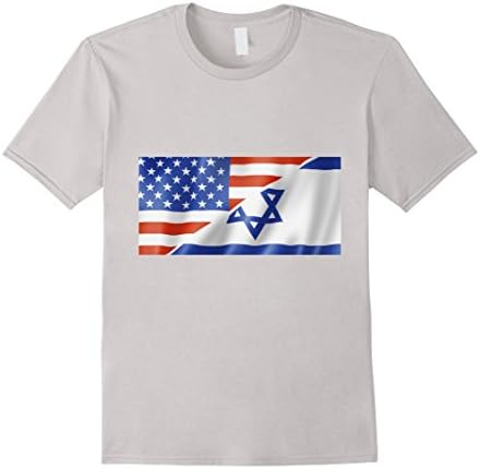 Men's Israel American United States Flag T Shirt 2XL Silver