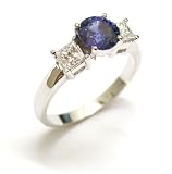 Three Stone Engagement Ring with Round Sapphire and Princess Shape Diamond, 18k White Gold, RIng Size 6 (T.w 2.00)