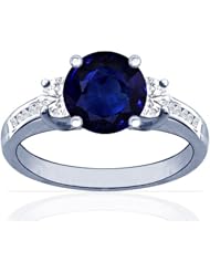 Platinum Round Cut Blue Sapphire Ring With Sidestones