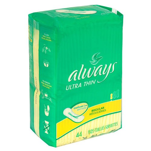 Always Ultra Thin Maxi Pads, Regular Protection, 44-Count Packages (Pack of 3)