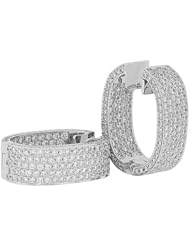 Diamond Earrings - Pave Diamond Hoop Earrings in 18k White Gold