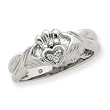 14k Gold White Gold 1/20ct AA Diamond Claddagh Ring