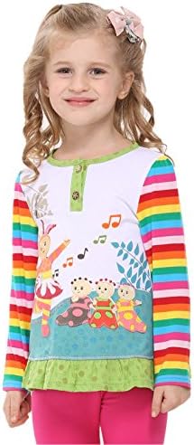 Novatx Little Gril's Autumn Embroidered Pattern Garden T-shirt,3T