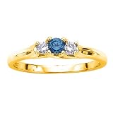 3 Diamond Anniversary Ring 1/4 ct. in 14K Yellow Gold with Blue Center Diamond