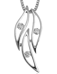 14k White Gold Leaf 3 Stone Diamond Pendant Necklace (HI, I1-I2, 0.10 carat)