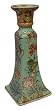 Asian candlesticks, Tropical Lotus design, spring green - hand painted porcelain (pair)