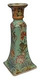 Asian candlesticks, Tropical Lotus design, spring green - hand painted porcelain (pair)