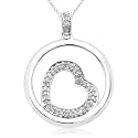 10k White Gold Diamond Heart and Circle Pendant (1/6 cttw, I-J Color, I2-I3 Clarity), 18"
