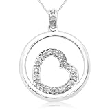 10k White Gold Diamond Heart and Circle Pendant (1/6 cttw, I-J Color, I2-I3 Clarity), 18'