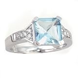 14K 1.40 CT Princess Cut Aquamarine & Diamond Ring