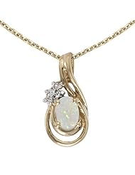 14k Yellow Gold Oval Opal And Diamond Teardrop Pendant (chain NOT included)