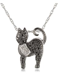 Sterling Silver Black and White Diamond Cat Pendant Necklace (1/4 cttw)