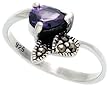 Sterling Silver Marcasite Freeform Ring, w/ Pear Cut Amethyst CZ, 7/16 (11mm) wide