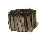 Shell Bracelet 02 Stretch Chunky Black Rainbow Abalone Mother Pearl 6.5