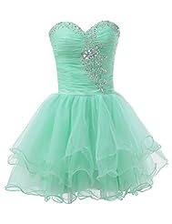 Strapless Sequined Beaded Lace-Up Ruched Cocktail Acrylic Prom Dress/Party Dress 