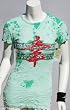 Sledge USA Women's Short Sleeve Crinkle Tee Red Chinese Symbols/Design in Green