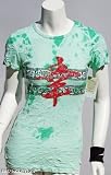 Sledge USA Women's Short Sleeve Crinkle Tee Red Chinese Symbols/Design in Green