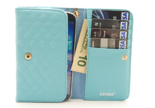ZZYBIA® Sony Xperia Z1 PQC Light Blue Leatherette Wristlet Pouch Case Card Holder Wallet for Apple iPhone 6 5S 5C 5 , Samsung Galaxy S5 / S6 / Note 3 / 2 / , Google Nexus 5, LG G2, HTC One M7, Sony Xperia Z3 / Z2 / Z1, LG G3 / [Up to 6 x 3.1 Inch Cellphone]