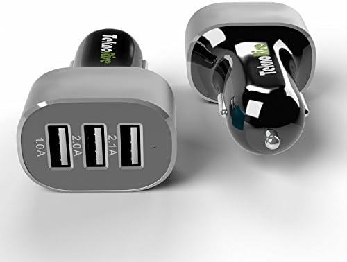 [Apple Certified Manufacturer] TeknoRise 5.1A 3-Port USB Portable Car Charger. High Speed Charging For iPhone, iPad, Android Samsung Galaxy, Note, Most Other Smartphones and Tablets. Black&Silver