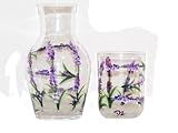 ArtisanStreet's Bedside Water Carafe Set in Lavender Design. Two Piece Floral Set Includes Carafe and Matching Glass. Made To Order & Signed By Artisan.