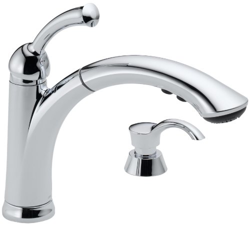 Delta 16926-SD-DST Lewiston Single Handle Pull-Out Kitchen Faucet with Soap Dispenser, Chrome Delta 16926-SD-DST Lewiston Single Handle Pull-Out Kitchen Faucet with Soap Dispenser, Chrome