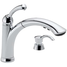 Delta 16926-SD-DST Lewiston Single Handle Pull-Out Kitchen Faucet With Soap Dispenser, Not CA/VT Compliant, Chrome