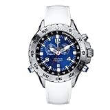 New Nautica Men's Chronograph Watch A34509G NST Yachtimer White Croco Leather Strap, Stainless Steel, Sunray Blue Dial with Date Display, Turning Bezel & Alarm Function