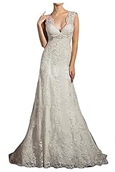 V-neck Satin Natural   Waistline Spaghetti Strap Lace Vintage  Dress