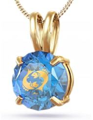 14kt Gold Pisces Necklace: Zodiac Necklace with Inscriptions of 24kt Gold on CZ