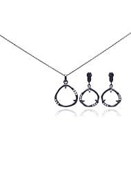 Nickel Free Sterling Silver Pendant & Earring Sets Dark Rhodium Clear CZ Teardrop Set