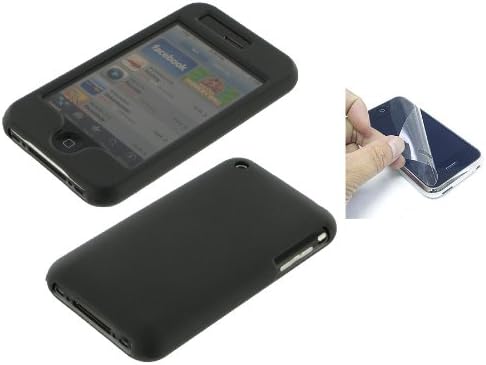 Apple iPhone 3G Premium Polycarbonate Black Rubberize Textured Snap-On Case Cover + Screen Protector Shield (NOT Compatible with 1st Generation iPhone)
