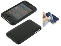 Apple iPhone 3G Premium Polycarbonate Black Rubberize Textured Snap-On Case Cover + Screen Protector Shield (NOT Compatible with 1st Generation iPhone)
