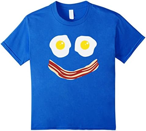 Kids Funny T-shirts - Bacon And Eggs Breakfast Smiley Face Tee 8 Royal Blue