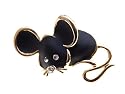 Golden Framed Tone Shiny Black Enamel Crystal Black Rhinestone Mouse Pin Brooch