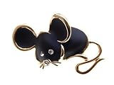 Golden Framed Tone Shiny Black Enamel Crystal Black Rhinestone Mouse Pin Brooch