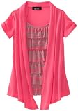 Amy Byer Girls 7-16 Stripe Tier Inset Twofer Shirt, Pink, Medium