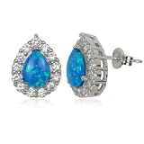 Sterling Silver Created Blue Opal Inlay Earrings