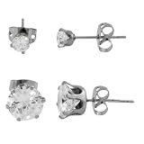  : Stainless Steel CZ Earrings Set