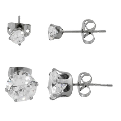 Stainless Steel CZ Earrings Set