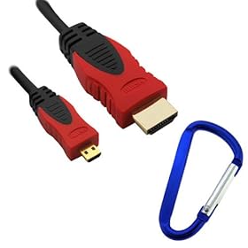 GTMax 6FT Micro-HDMI to HDMI Cable (Black/Red) for Acer Iconia A500; Asus Vivo Tab RT, PadFone(Station); Coby Kyros MID7026; Motorola Droid X/X2, Droid Bionic XT865/XT875; Samsung Galaxy S Lightray 4G / SCH-R940; FujiFilm FinePix XP150; Olympus TG-1 iHS, and Other Tablet /CellPhone/Camera with *Belt