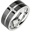 Spikes Womens Stainless Steel 6mm Layered Black IP Cubic Zirconia Band Ring